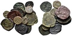 Lot of 14 Byzantine coins, including: Maurice Tiberius, Catania Æ 10 Nummi, year 1 = AD 582/3. MIBE 136D; Sear 580. Heraclius, Catania, Æ 10 Nummi, year 8 = AD 617/8. MIBE 240; Sear 885. Maurice Tiber