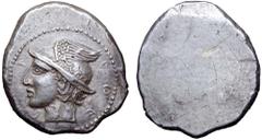 Etruria, Populonia AR Didrachm. 4th century BC. Head of Turms left, wearing winged petasos, around Etruscan legend 'poepl', dotted border / Blank. EC I, 11 (O1, this die); HN Italy -; Sambon -; Vicari