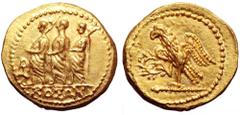 Thracian Dynasts, Koson AV Stater. Circa 44-42 BC. Roman consul (L. Junius Brutus?) walking left, accompanied by two lictors, monogram before, KOΣΩN in exergue / Eagle with spread wings standing left 