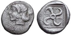 Dynasts of Lycia, Sppntaza AR Tetrobol. Uncertain mint (Phellos?), circa 440-430 BC. Head of Aphrodite to left / Tetraskeles, 'mbba' around; all within incuse square. Babelon, Traité II/2, 338; Müsele