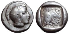Dynasts of Lycia, Kherei AR Stater. Circa 430-410 BC. Helmeted head of Athena right / / KHERËI (Lycian), forepart of bull right, three pellets in right field, all within incuse square. S. Hurter, ‘A N