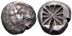 Lycia, Uncertain Dynast AR Stater. Circa 520-480 BC. Lions head right, with open jaws / Striated incuse punch. SNG von Aulock 4042. Rosen 681. Cf. Numismatica Ars Classica, Auction 59 (4 April 2011), 