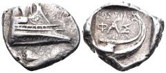 Lycia, Phaselis AR Tetrobol. Circa 500-440 BC. Prow of galley right / Stern of galley right; ΦΑΣ above. SNG von Aulock-; Cf Heipp-Tamer 72 (Stern left). 3.45g, 15mm, 12h. Good Very Fine.