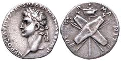 Nero Claudius Drusus AR Denarius. Struck under Claudius, Rome, AD 41-45. NERO CLAVDIVS DRVSVS GERMANICVS IMP, laureate bust of Nero Claudius Drusus left, with the features of Augustus / DE GERMANIS, t