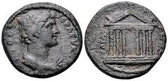 Lydia, Sardis Æ18. Circa AD 90-100. IEPA CYNKΛHTOC, bare-headed and draped bust of the Senate right / [CARΔIA]NΩN, hexastyle temple with three steps. SNG Tübingen 3801; Waddington 5224; Mionnet IV, 68