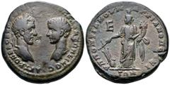 Macrinus and Diadumenian Æ28 of Marcianopolis, Moesia Inferior. AD 217-218. P. Fu... Pontianus, consular legate. AY K OΠEΛ CEV MAKPEINOC K M OΠEΛ ANTΩNEINOC, laureate head of Macrinus right, facing ba
