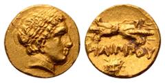 Kingdom of Macedon, Philip II – Alexander III AV Twelfth Stater. Pella, circa 340-328 BC. In the name and types of Philip II. Laureate head of Apollo right / Thunderbolt; head of lion facing below. Le