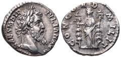 Didius Julianus AR Denarius. Rome, AD 193. IMP CAES M DID IVLIAN AVG Laureate and bearded head of Didius Julianus to right / CONCORD MILIT Concordia standing facing, her head turned to left, holding a