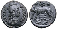 Municipal coinage of Rome Æ 20 Nummi. Municipal coinage of Rome, AD 526-534. INVICTA ROMA, draped bust of Roma to right, wearing crested helmet, pendant earring and necklace / She-wolf standing to lef
