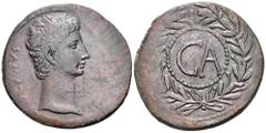 Augustus Ӕ Sestertius. Uncertain Asian mint, circa 25 BC. AVGVSTVS, bare head right / CA within dotted circle and wreath. RIC 501 (Pergamum); BMC 713 (Pergamum); CBN 956 (Pergamum); RPC 2233 (Asia). 2