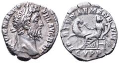 Commodus AR Denarius. Rome, AD 189. M COMM ANT P FEL AVG BRIT, laureate bust right / FORTVNAE MANENTI, Fortuna sitting left holding cornucopiae with left hand and restraining horse by the bridle with 