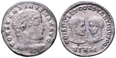 Constantine I, with Crispus and Constantine II as Caesars, AR Miliarense. Sirmium, AD 320-324. CONSTANTINVS MAX AVG, bare head right / CRISPVS ET CONSTANTINVS C C, confronted, bare-headed busts of Cri