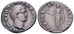 Otho AR Denarius. Rome, AD 69. IMP M OTHO CAESAR AVG TR P, bare head right / PAX ORBIS TERRARVM, Pax standing left, holding branch and caduceus. RIC 3. 2.86g, 18mm, 6h. Near Very Fine. From The Chapde