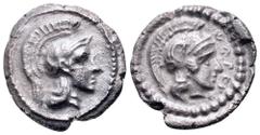 Dynasts of Lycia, Kherei AR Diobol. Tlos (?), circa 440-410 BC. Head of Athena right, wearing crested Attic helmet / KHERË (in Lycian script), head of Athena right, wearing crested Attic helmet with r