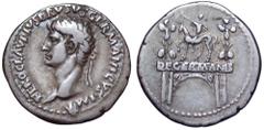 Nero Claudius Drusus Major, father of Claudius, AR Denarius. Struck under Claudius, Rome, AD 41-54. NERO CLAVDIVS DRVSVS GERMANICVS IMP, laureate head left / DE GERMANIS on architrave of triumphal arc