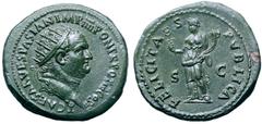 Titus, as Caesar, Æ Dupondius. Rome, 1 July AD 72-30 June AD 73. T CAESAR VESPASIAN IMP IIII PON TR POT III COS II, radiate head right / FELICITAS PVBLICA, Felicitas standing left, holding caduceus an