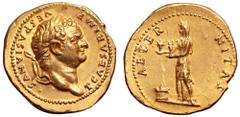 Titus, as Caesar, AV Aureus. Rome, AD 76. T CAESAR IMP VESPASIANVS, laureate head of Titus to right / AETERNITAS, Aeternitas, draped and veiled, standing left, holding heads of the Sun and Moon, light