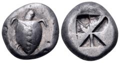 Islands off Attica, Aegina AR Stater. Circa 480-457 BC. Sea turtle, head in profile, with 'T-back' design on shell / Large square incuse with skew pattern. Meadows, Aegina, Group IIIa; HGC 6, 435. 12.