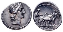 Octavian AR Denarius. Rome, 29-27 BC. Laureate head of Apollo Actius right / Octavian, veiled and in priestly robes, ploughing right with team of oxen; IMP CAESAR in exergue. RIC 272; BMC 638; RSC 117