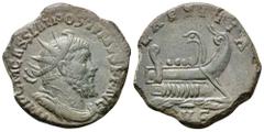 Postumus Ӕ Double Sestertius. Lugdunum, AD 261. IMP C M CASS LAT POSTVMVS P F AVG, radiate and draped bust right / LAETITIA AVG, galley right with four rowers. RIC 143; Bastien 87. 15.92g, 32mm, 6h. E