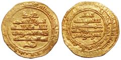Fatimid, Al-Qa´im billah (AH 322-334), AV Dinar. al-Mahdiya mint, AH 322 (AD 943/944). Nicol´s type A2, 165. 4.14g, 19mm, 7h. Very Fine. Some areas of flatness.