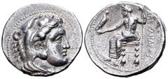 Kingdom of Macedon, Alexander III ‘the Great’ AR Tetradrachm. Tarsos, Struck under Balakros or Menes, circa 333-327 BC. Head of Herakles right, wearing lion skin / ΒAΣΙΛEΩΣ AΛEΞANΔPOY, Zeus Aëtophoros