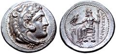 Greek Kingdom of Macedon, Alexander III 'the Great' AR Tetradrachm. Tarsos, 327-323 BC. Lifetime issue, struck under Balakros. Head of Herakles right, wearing lion skin headdress / Zeus Aëtophoros sea