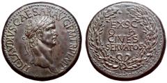 Roman Imperial Claudius Æ Sestertius. Rome, circa AD 41/42. TI CLAVDIVS CAESAR AVG P M TR P IMP, laureate head right / EX SC OB CIVES SERVATOS in four lines within oak wreath. Von Kaenel type 54; C. 3