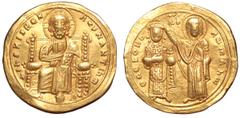 Byzantine Romanus III AV Histamenon Nomisma. Constantinople, AD 1028-1034. + IhS XIS REX REGNANTIVM, Christ Pantokrator enthroned facing / ΘCE bOHΘ RωMANω, the Virgin, nimbate on right, and Romanus, b