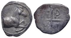Greek Thrace, Trieros AR Hemiobol. Circa 450-400 BC. Forepart of a horse right / Quadripartite incuse square; T-P-H-I in quarters. SNG Copenhagen 821. 0.42g,10mm. Good Very Fine. Ex Gorny & Mosch 233,