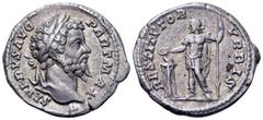 Roman Imperial Septimius Severus AR Denarius. Rome, AD 200-201. SEVERVS AVG PART MAX, laureate head right / RESTITVTOR VRBIS, Emperor standing left, holding patera in right hand over tripod altar, and