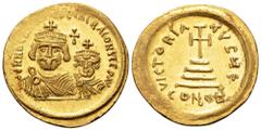 Byzantine Heraclius, with Heraclius Constantine, AV Solidus. Uncertain middle-eastern mint, AD 613-618. dd NN h[ERACLIVS ET h]ERA CONST PP AV, crowned and draped busts of Heraclius and Heraclius Const