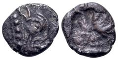 Greek Macedon, Akanthos AR Hemiobol. Circa 480 BC. Head of calf right / Quadripartite incuse square. Traité II 1, no. 1710, pl. LIV, 18; Weber 1886; McClean pl. 114, 11; SNG Lockett 1291; SNG ANS 51. 