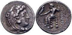 Greek Kingdom of Macedon, Alexander III 'the Great' AR Tetradrachm. Struck under Balakros or Menes. Tarsos, circa 333-327 BC. Head of Herakles right, wearing lion skin headdress / Zeus Aëtophoros seat