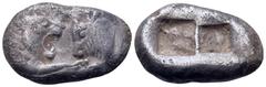 Greek Kingdom of Lydia, Kroisos AR Half Stater – Siglos. Sardes, circa 545-520 BC. Confronted foreparts of lion and bull / Two incuse square punches of unequal size. SNG Copenhagen 456; SNG von Aulock