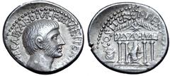 Roman Imperatorial Octavian AR Denarius. Southern or central Italian mint, spring - early summer 36 BC. Bare head right, with beard; IMP•CAESAR•DIVI•F•III• VIR•ITER•R•P•C around / Tetrastyle temple of