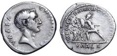 Roman Imperial Trajan AR Denarius. Rome, circa AD 107. Restored issue of C. Numonius Vaala. C NVMONIVS VAALA, bare head of Caius Numonius Vaala to right, assimilating the features of Octavian and/or T