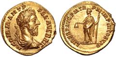 Roman Imperial Commodus AV Aureus. Rome, AD 186. M COMM•ANT•P•FEL•AVG BRIT, laureate, and draped head right / LIBERT AVG•P M TR P XI•IMP VII COS V P P, Libertas standing left, holding pileus and long 