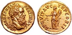 Roman Imperial Pertinax AV Aureus. Rome, AD 193. IMP CAES P HELV PERTIN AVG, laureate head right / AEQVIT AVG TR P COS II, Aequitas, draped and standing left, holding scales in right hand and cornucop