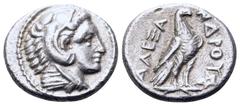 Greek Kingdom of Macedon. Alexander III 'the Great' AR Hemidrachm. "Amphipolis", 325-322 BC. Head of Herakles right, wearing lion skin / ΑΛΕΞΑΝ−ΔΡΟΥ, Eagle standing right on thunderbolt, Pentagram in 