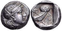 Greek Baktria, 'Athenian Series' AR Tetradrachm. Stasanor, satrap(?). Uncertain mint in the Oxus region, circa 321-245 BC. Attic standard. Head of Athena right, wearing earring, necklace, and crested 