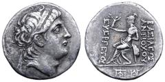 Greek Seleukid Empire, Antiochos VII Euergetes (Sidetes) AR Tetradrachm. Soloi(?), circa 138-129 BC. ΒΑΣΙΛΕΩΣ ΑΝΤΙΟΞΟΥ ΕΥΕΡΓΕΤΟΥ, diademed head right / Athena seated to left on throne, grounded shield