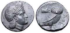 Greek Parthia(?), 'Athenian Series' AR Tetradrachm. Hekatompylos(?), circa 246/5-239/8 BC. Attic standard. Head of Athena right, wearing earring, necklace, and crested Attic helmet decorated with thre