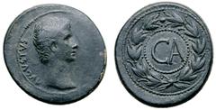 Roman Imperial Augustus Ӕ Sestertius. Uncertain Asian mint, circa 25 BC. AVGVSTVS, bare head right / CA within rostral wreath. C.J. Howgego, Coinage and Military Finance: the Imperial Bronze Coinage o
