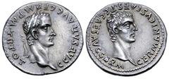 Roman Imperial Caligula, with Germanicus, AR Denarius. Rome or Lugdunum, AD 37-38. C CAESAR•AVG•GERM•P•M•TR•POT, laureate head of Caligula right / GERMANICVS•CAES•P•C•CAES•AVG GERM, bare head of Germa