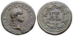 Roman Imperial Galba Æ Sestertius. Rome, June - August AD 68. SER GALBA IMP CAESAR AVG TR P, laureate and draped bust right / SPQR OB CIV SER in three lines within oak wreath. RIC 271; BMCRE 113 (this