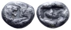 Greek Kingdom of Lydia, Kroisos AR 1/6 Stater. Sardes, circa 550-546 BC. Confronted foreparts of lion right and bull left / Two incuse square punches of unequal size. Berk 25; Traité –; SNG Kayhan 101