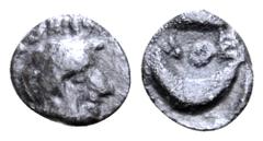 Greek Attica, Athens AR Tetartemorion (1/4 Obol). Circa 400/390-353 BC. Helmeted head of Athena right / AΘΕ above crescent within incuse square. Kroll -; SNG Copenhagen 78-9; HGC 4, 1687. 0.16g, 5mm, 