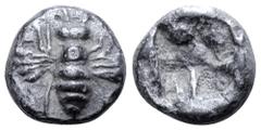 Greek Ionia, Ephesos AR Hemidrachm. Circa 550-500 BC. Bee / Quadripartite incuse square. Karwiese series III; cf. Rosen 384 (tetartemorion); cf. Goldberg 72, 4366. 1.35g, 10mm. Very Fine. Rare. Ex Cla