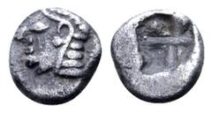 Greek Ionia, Kolophon AR Tetartemorion. Circa 530-500 BC Archaic head of Apollo left / Irregular incuse square punch. SNG Kayhan 343; SNG Copenhagen -; SNG von Aulock 1810. 0.19g, 5mm. Very Fine. Ex C